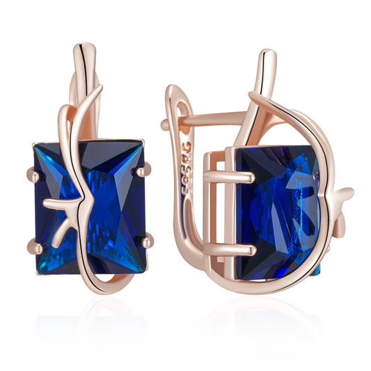 Huggies 585 Roségold – „Blue Zircon Square Elegance“ - Weserjuwel
